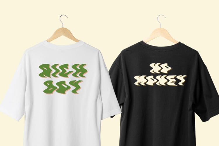 Varsity wavy font on shirt mockup